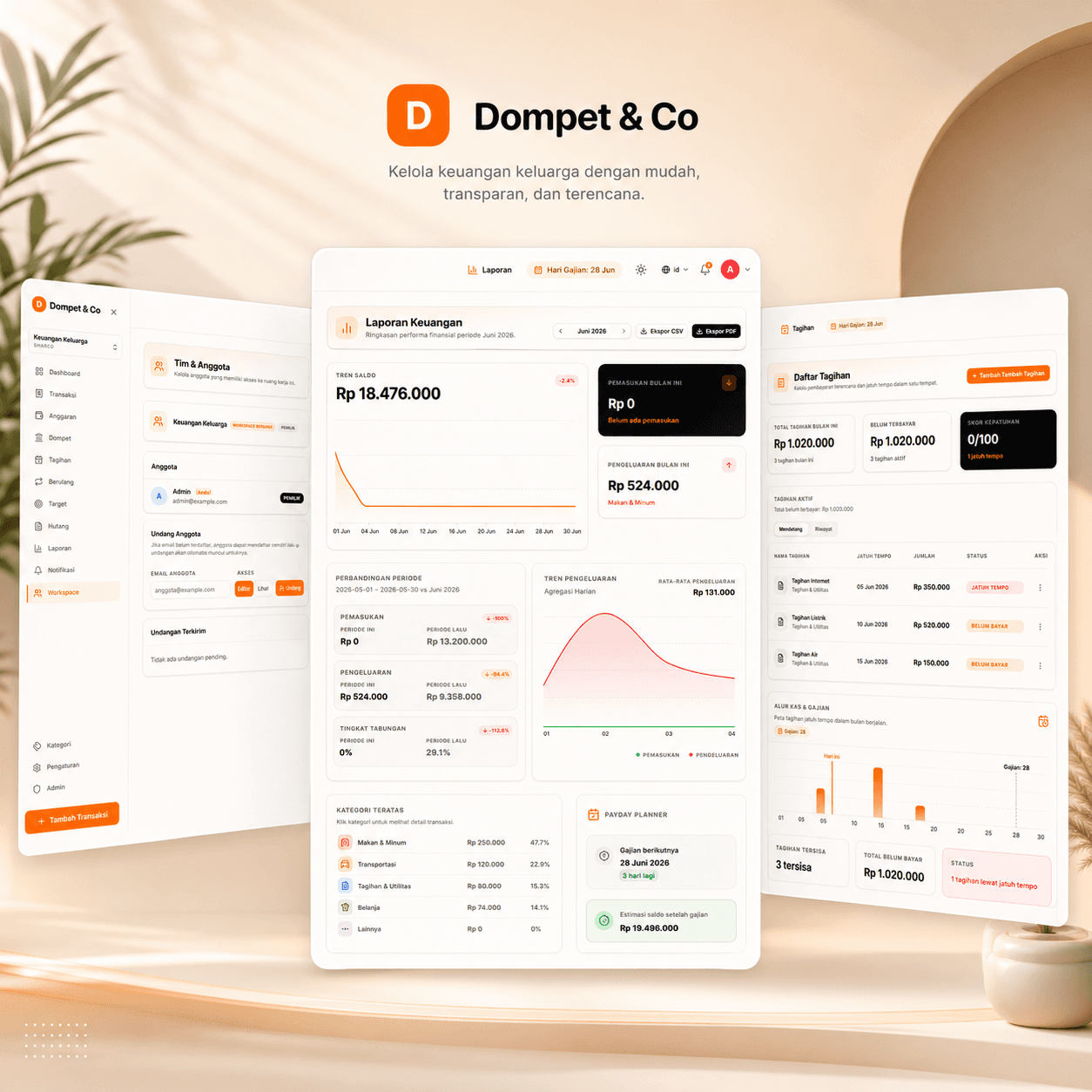 Tampilan menu mobile app Dompet & Co
